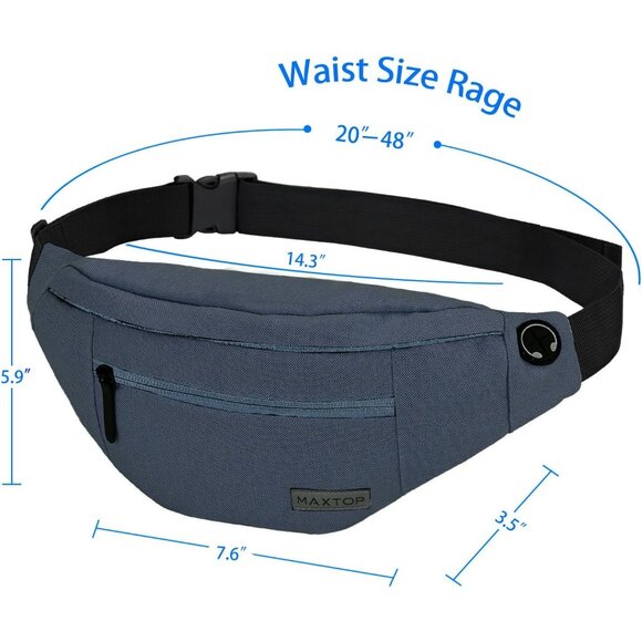 Women Men Dim Grey Large Crossbody Fanny Pack Belt Bag Hands-Free Waist Pack - Picture 5 of 7